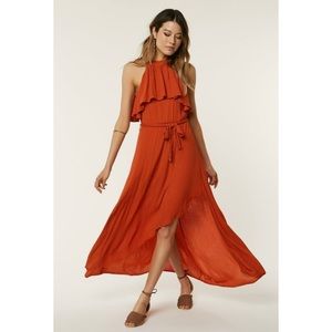 O’Neill Tabasco Misty Maxi Dress Size Small Rust Orange Lightweight Flowy Beachy
